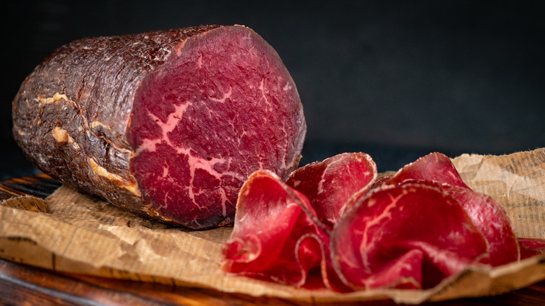 Bresaola on cutting board