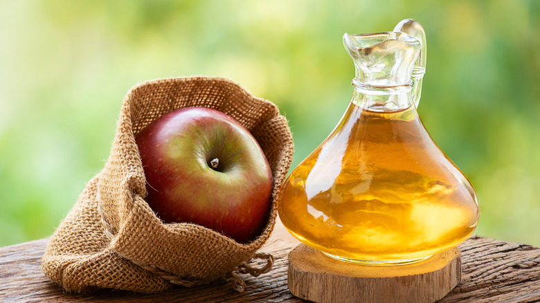 Jug of apple cider vinegar with fresh apples