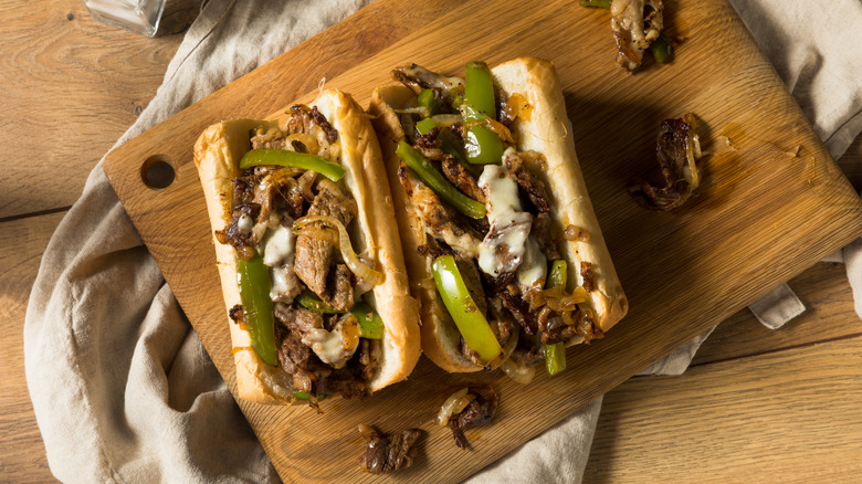 A Philly cheesesteak sandwich