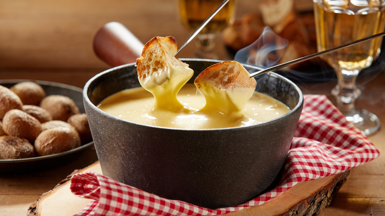 Pot of cheese fondue