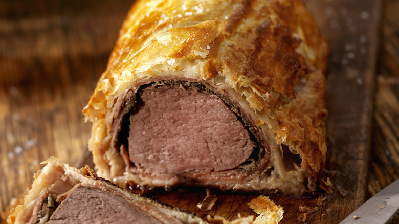 close up of Sliced Beef wellington