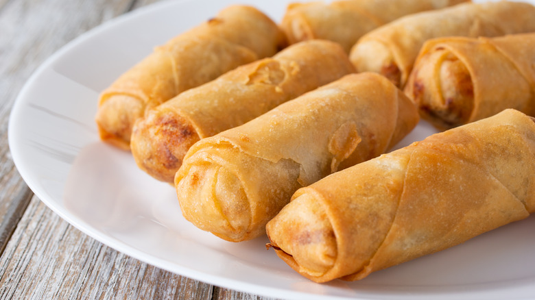 Plates of egg rolls