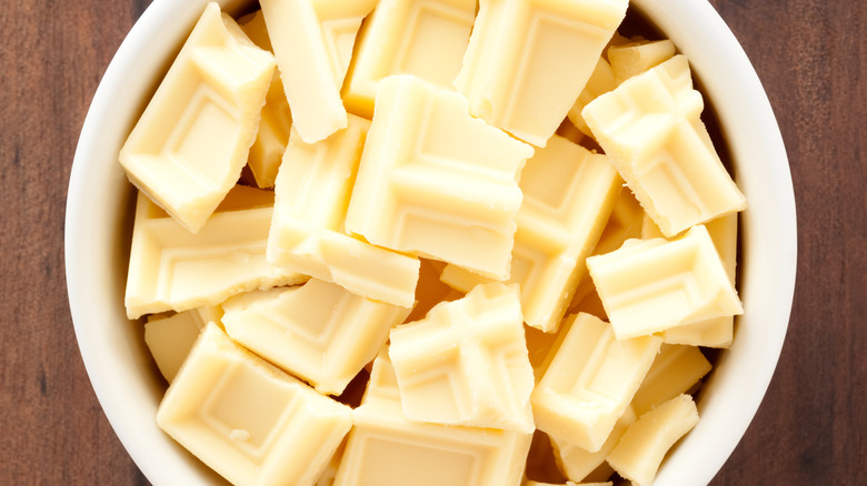White chocolate pieces in bowl