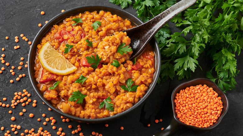 Red lentil stew in pot