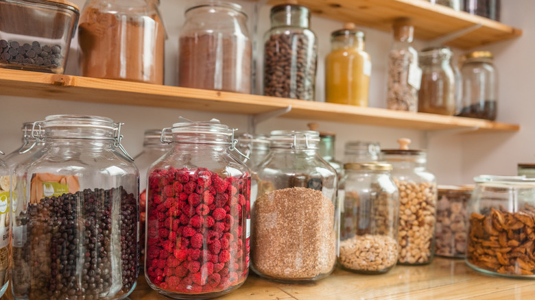 Shelf full of mason jars