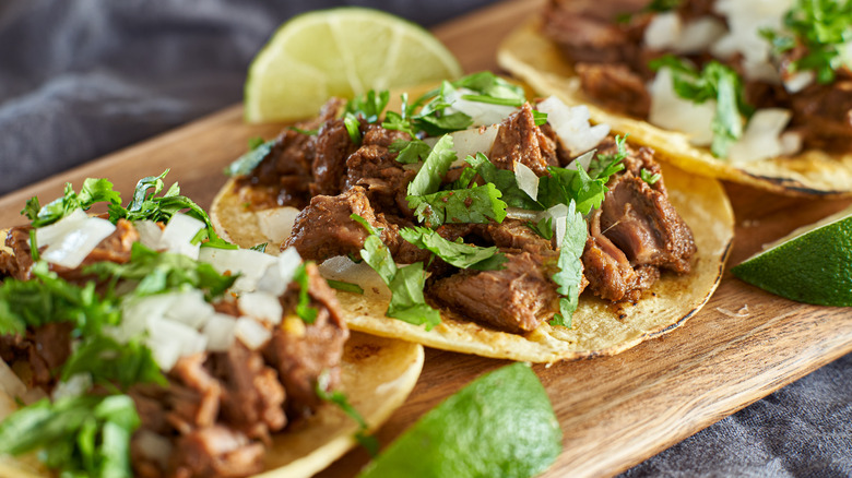 Mexican street tacos with onion and cilantro