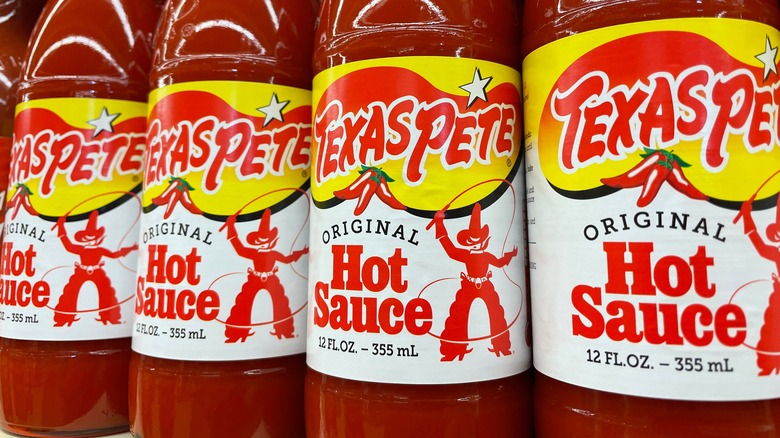 Four bottles of Texas Pete Hot sauce