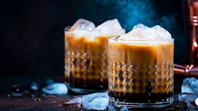 White Russian in cocktail glasses with ice