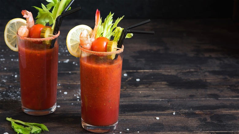 Bloody Marys with shrimp 