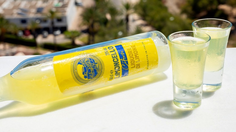 Bottle of limoncello and shots