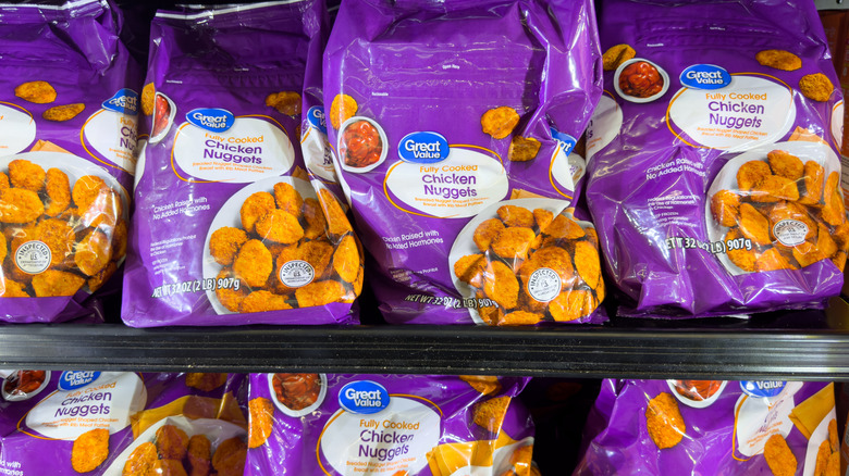 Bags of Great Value frozen chicken nuggets