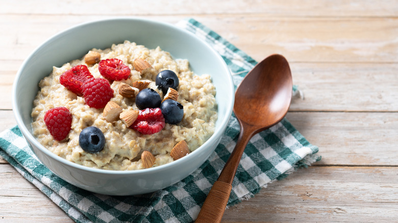 Bowl of oatmeal on a table