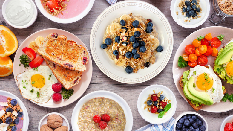 An assortment of different breakfast options on a table
