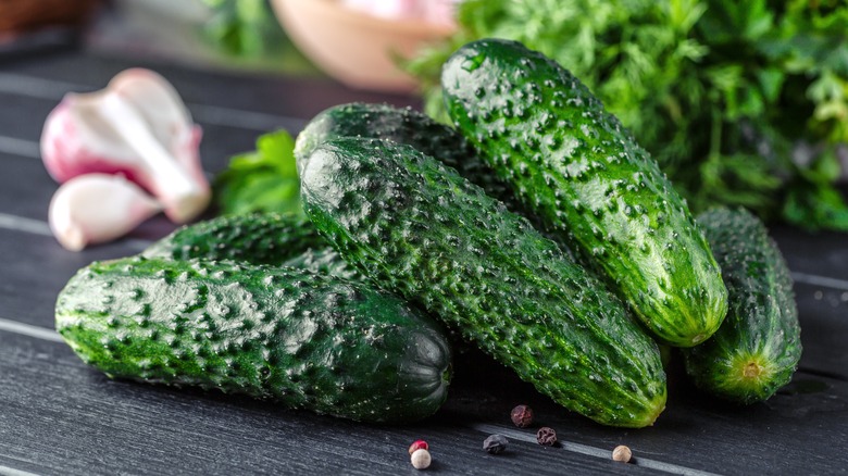 Cucumbers on cutting board