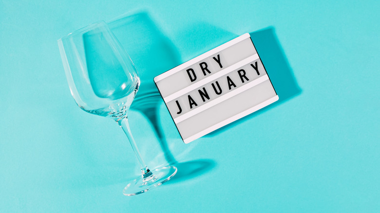 wine glass with dry january sign