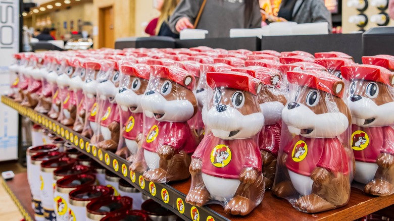 Buc-ee cups in a Buc-ee's gas station
