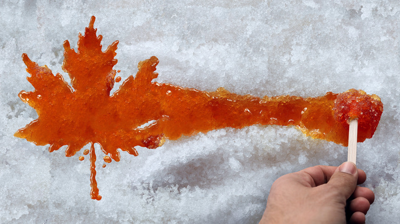 maple syrup spread across snow