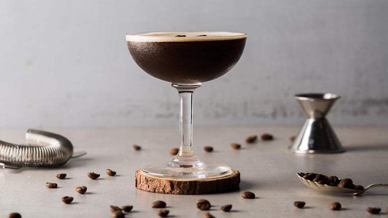 Espresso martini with coffee beans