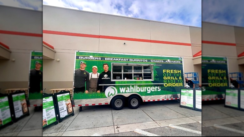 Wahlburgers food truck set up outside a Home Depot