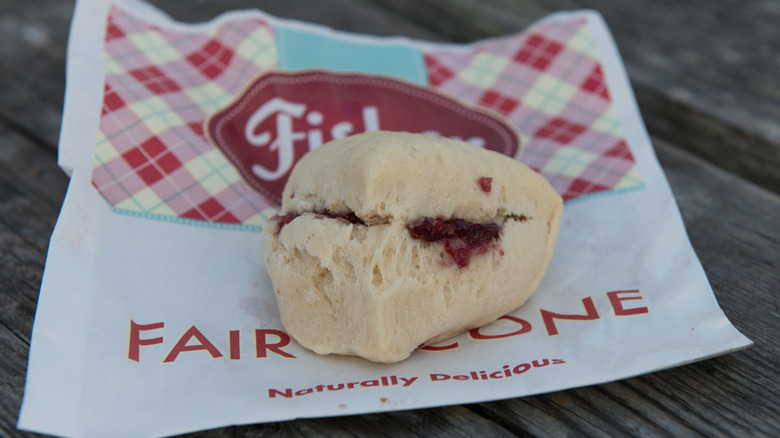 Scone with jam on a napkin at the Washington State Fair