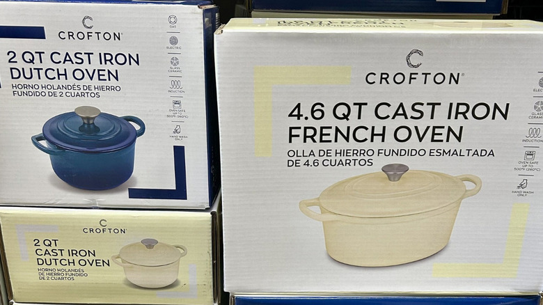 Aldi French and Dutch ovens boxed on the shelf
