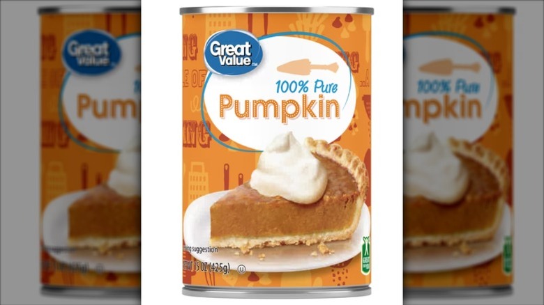 A can of Great Value 100% Pure Pumpkin