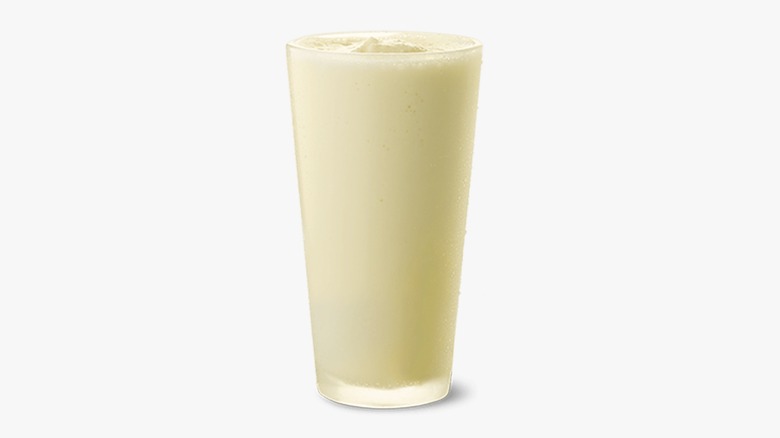A Chick-fil-A Frosted Lemonade in a glass on a white background