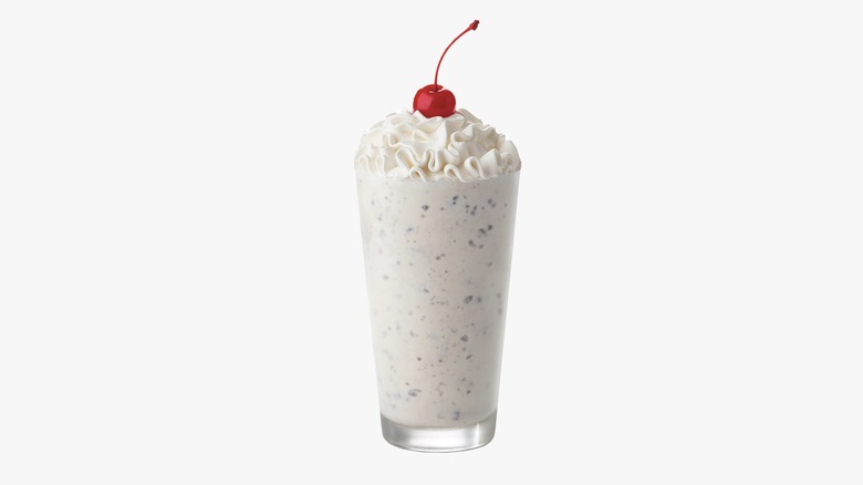 A Chick-fil-A Cookies & Cream Milkshake on a white background