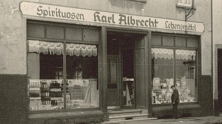 This handout image dated 1930 provided by ALDI Einkauf GmbH & Co. oHG shows an general outside view of Karl Albrecht Spiritousen and Lebensmittel shop