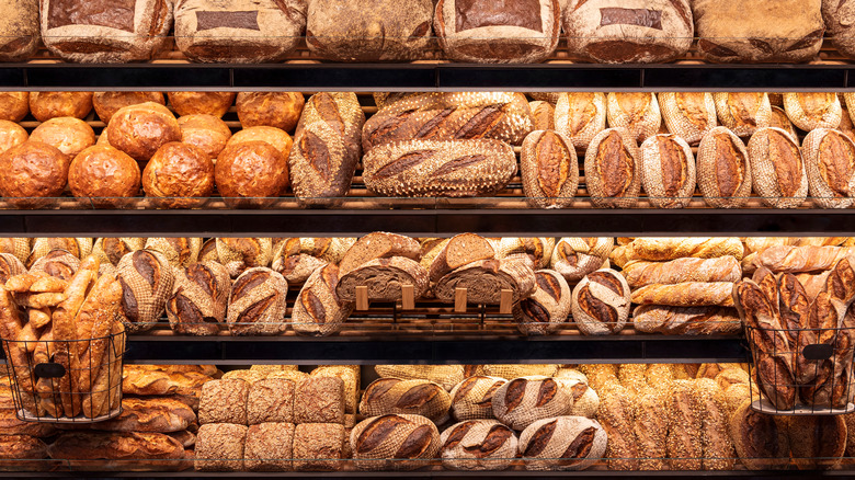 Wall of freshly baked breads