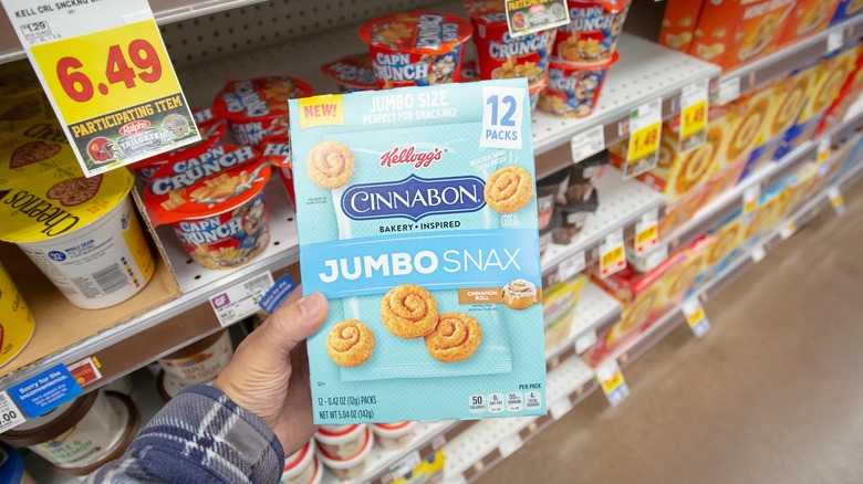 Person holding sugary Cinnabon cereal