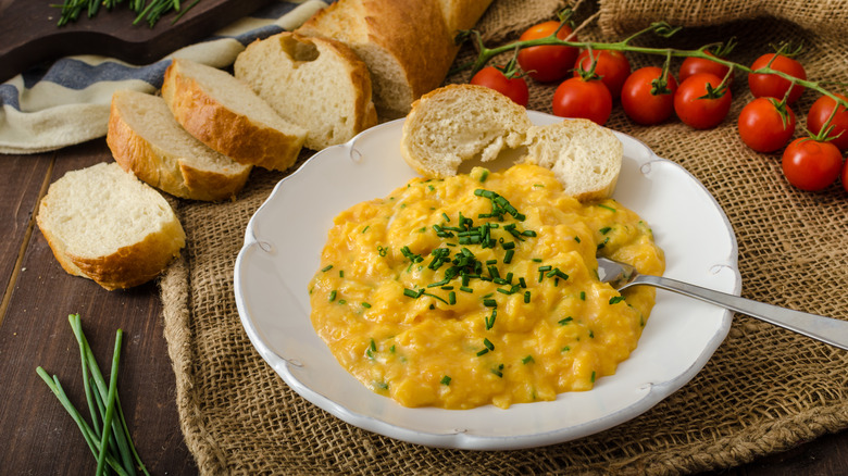 French-style scrambled eggs garnished with chives