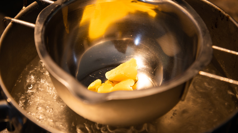 Pot suspended over simmering water