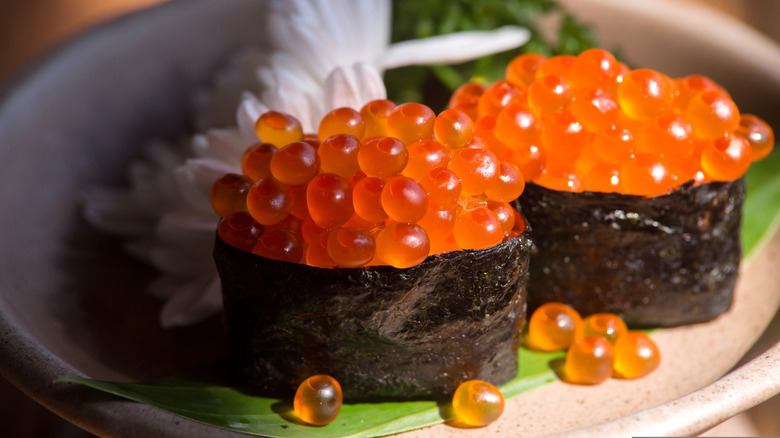 Ikura rolls on plate
