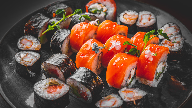 A plate of sushi rolls