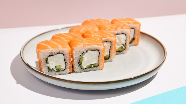 A plate of Philadelphia rolls