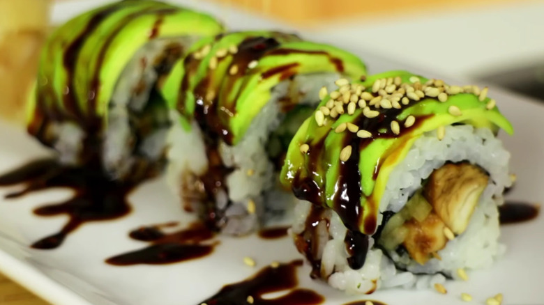 teriyaki salmon being served