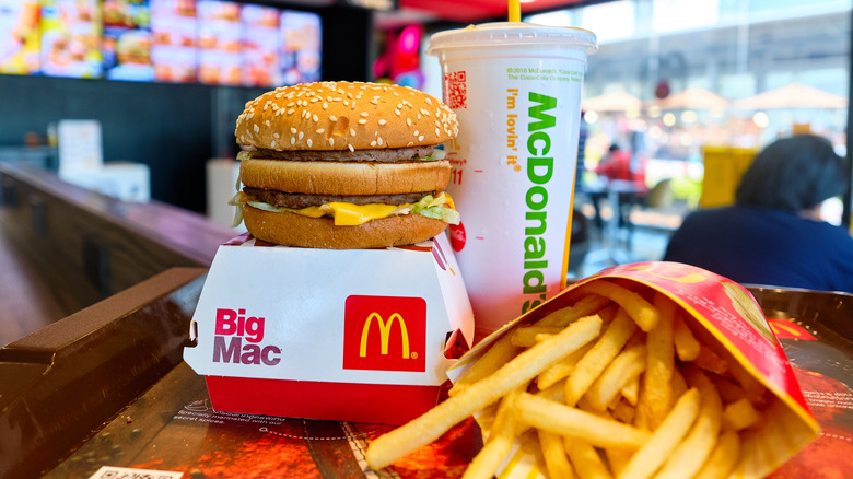 Big Mac and fries on McDonald's table