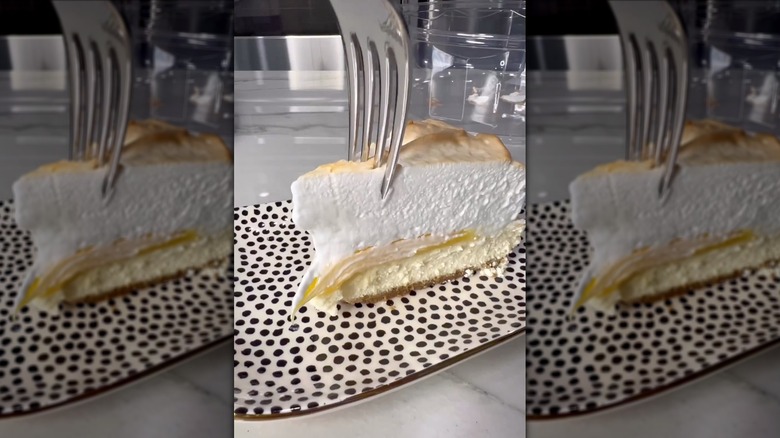 Slice of Costco lemon meringue cheesecake