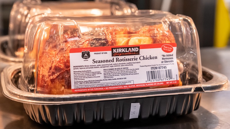 Costco rotisserie chicken in plastic
