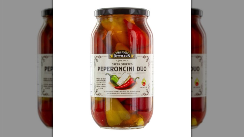 Jar of Greek stuffed peperoncinis