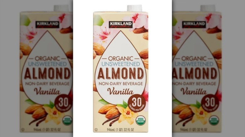 Container of Kirkland almond milk