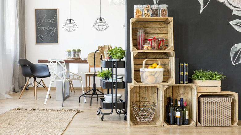 DIY wine crate shelves