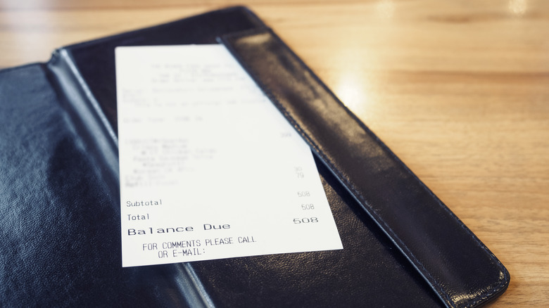 Restaurant bill receipt
