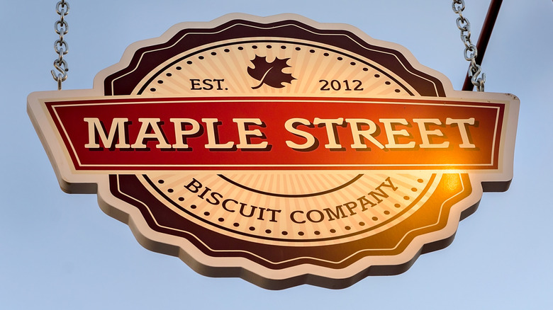 Hanging sign for Maple Street Biscuit Company