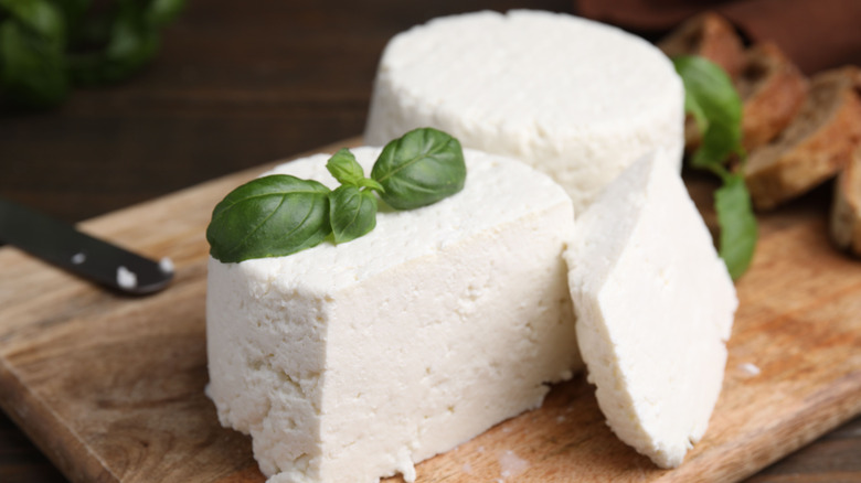 Fresh ricotta cheese with basil