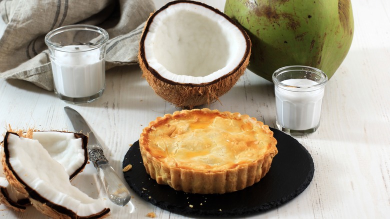 Buko pie, fresh coconut, and coconut milk
