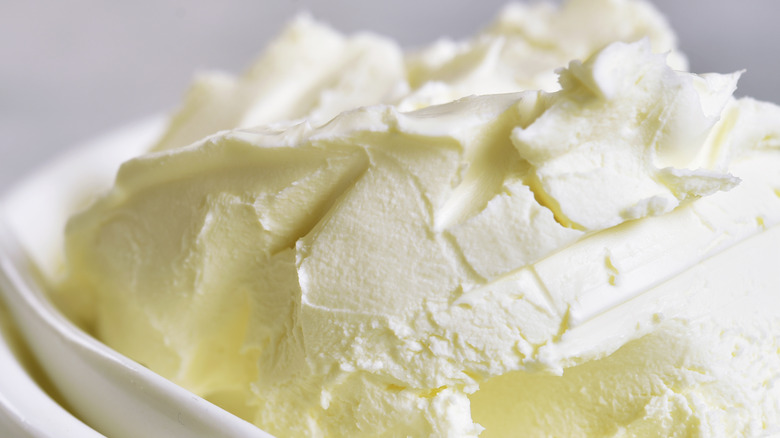 Mascarpone cheese in a white bowl