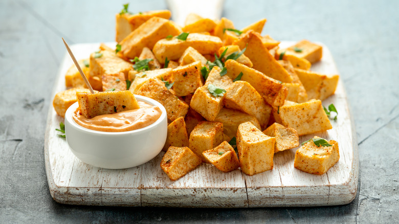 Platter of patatas bravas