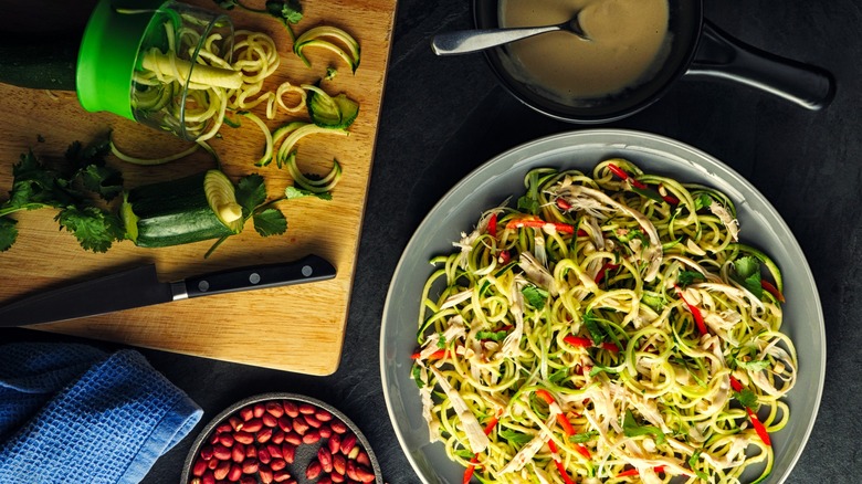 spiralized zucchini noodles on plate